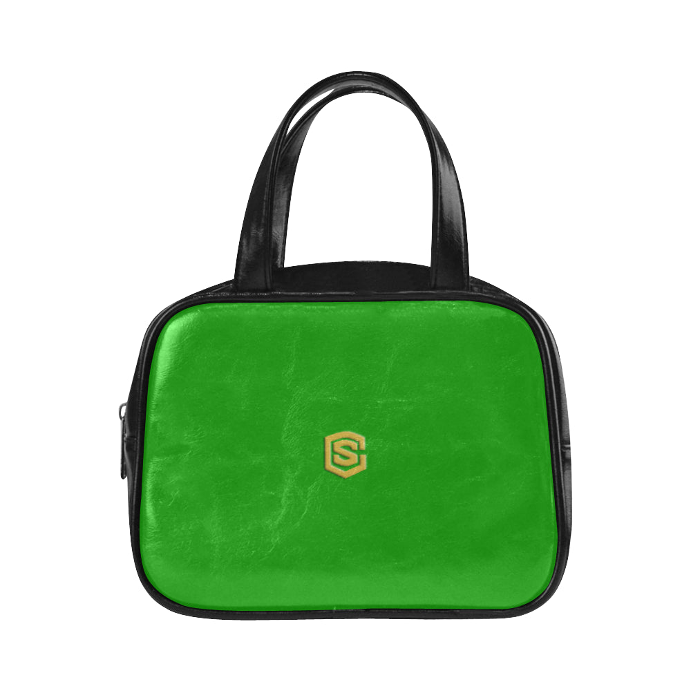 GREEN LEATHER TOP HANDLE HANDBAG gold logo Leather Top Handle Handbag (Model 1662)