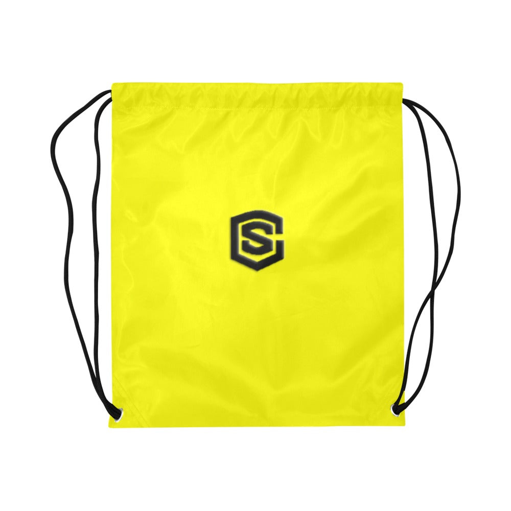 Yellow Drawstring Bags Large With Black Logo Drawstring Bags (Model 1604) (Large)