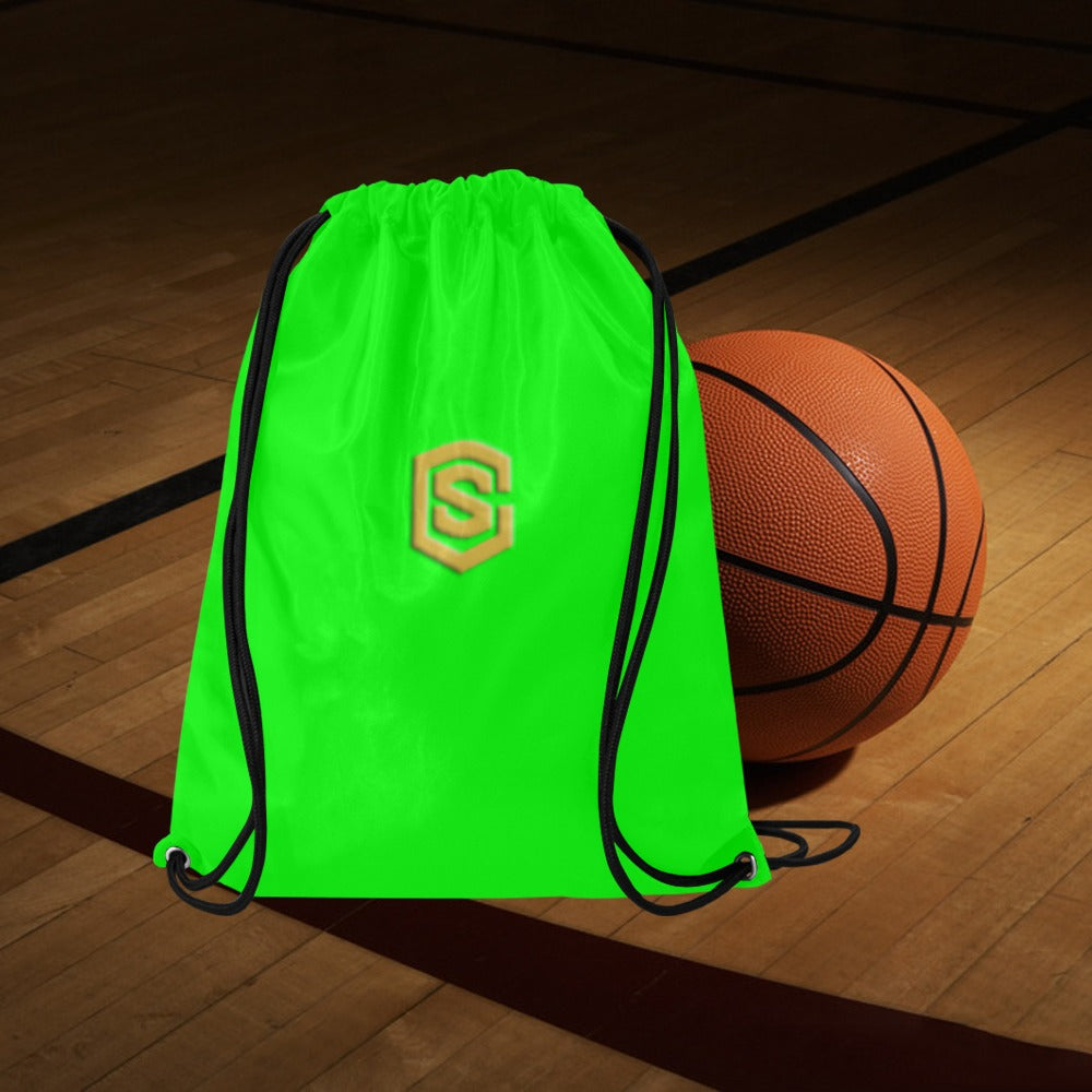 Green Drawstring Bags Large With Gold Logo Drawstring Bags (Model 1604) (Large)