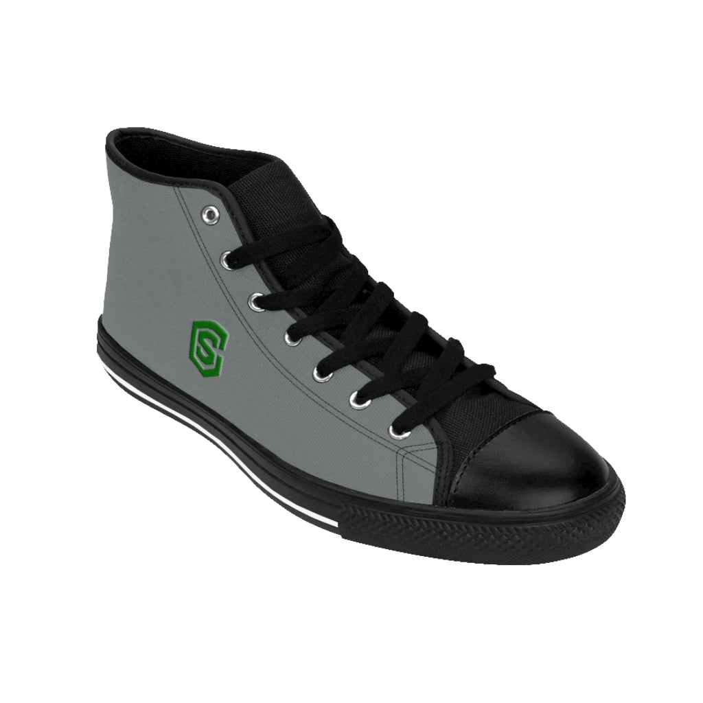 grey Men's High-top Sneakers green logo