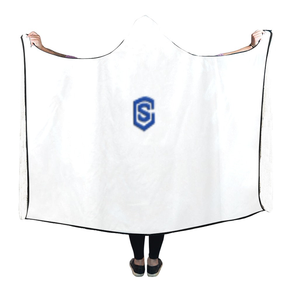 WHITE Hooded Blanket WHITH BLUE LOGO Hooded Blanket 80"x56"