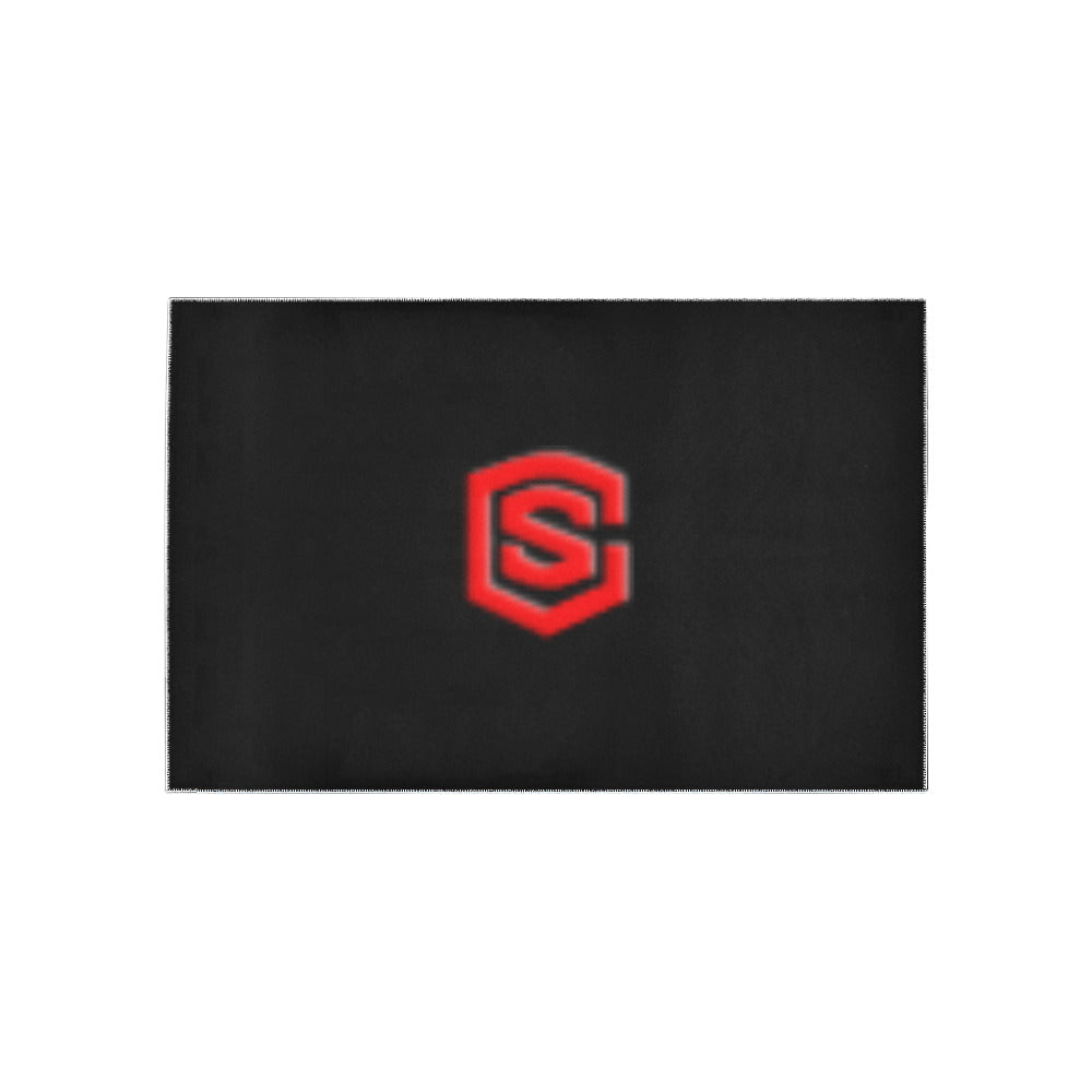 Black Area Rug Red Logo Area Rug 5' x 3.2'