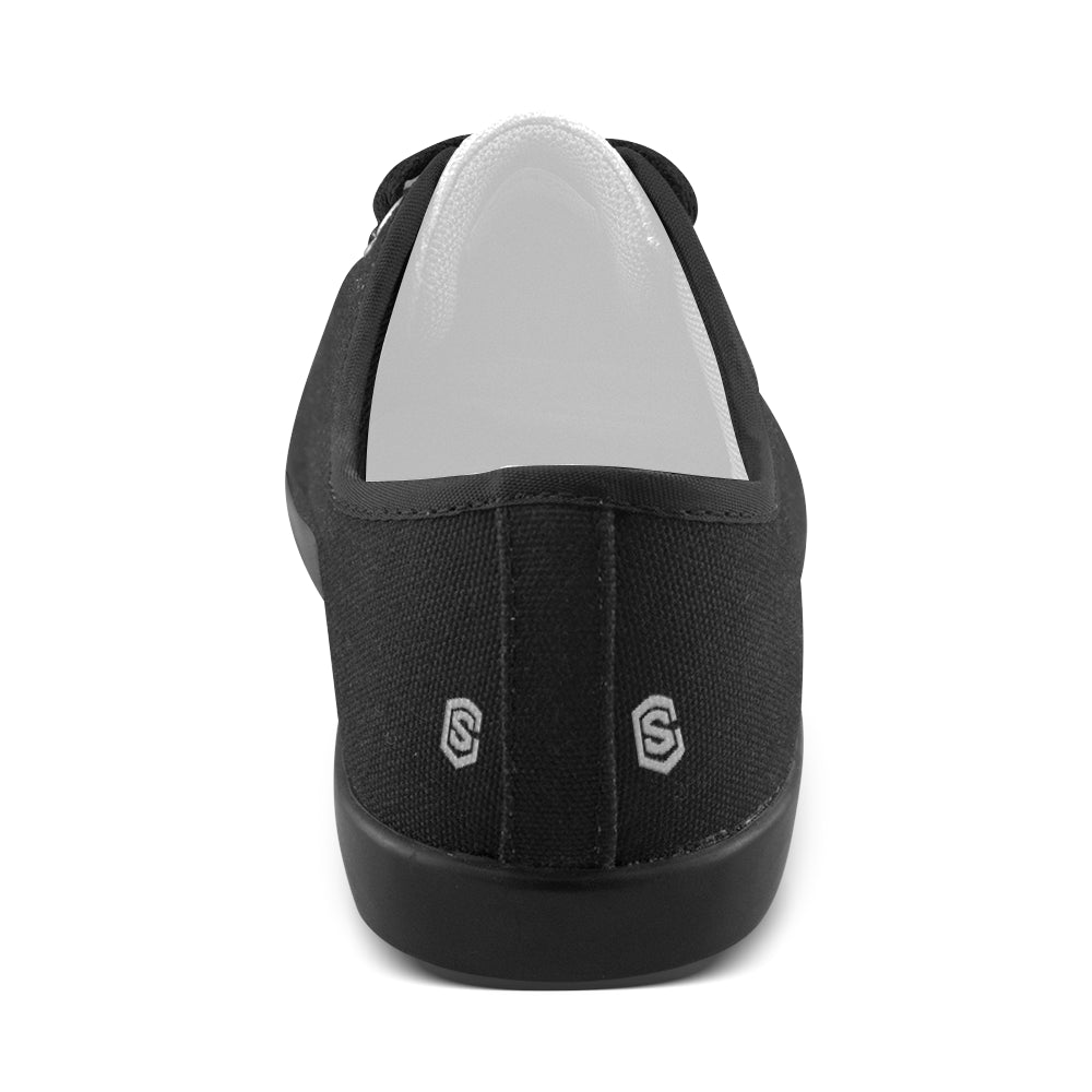 BLACK CANVAS KID SHOES silver logo Canvas Kid's Shoes (Model 016)