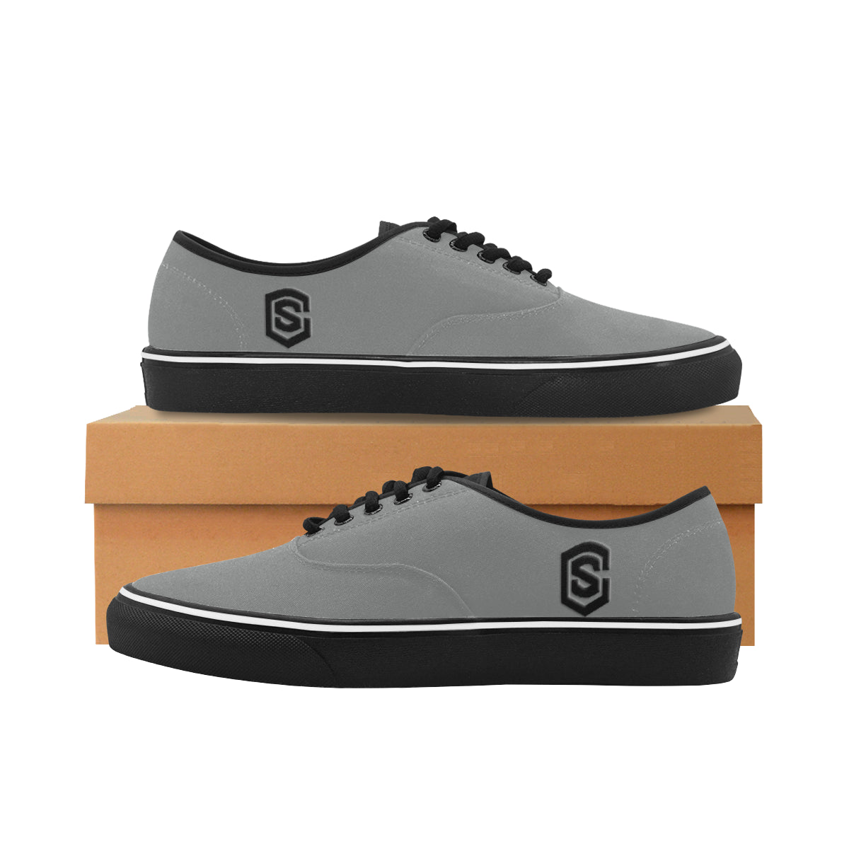 black logo Classic Men's Canvas Low Top Shoes/Large (Model E001-4)