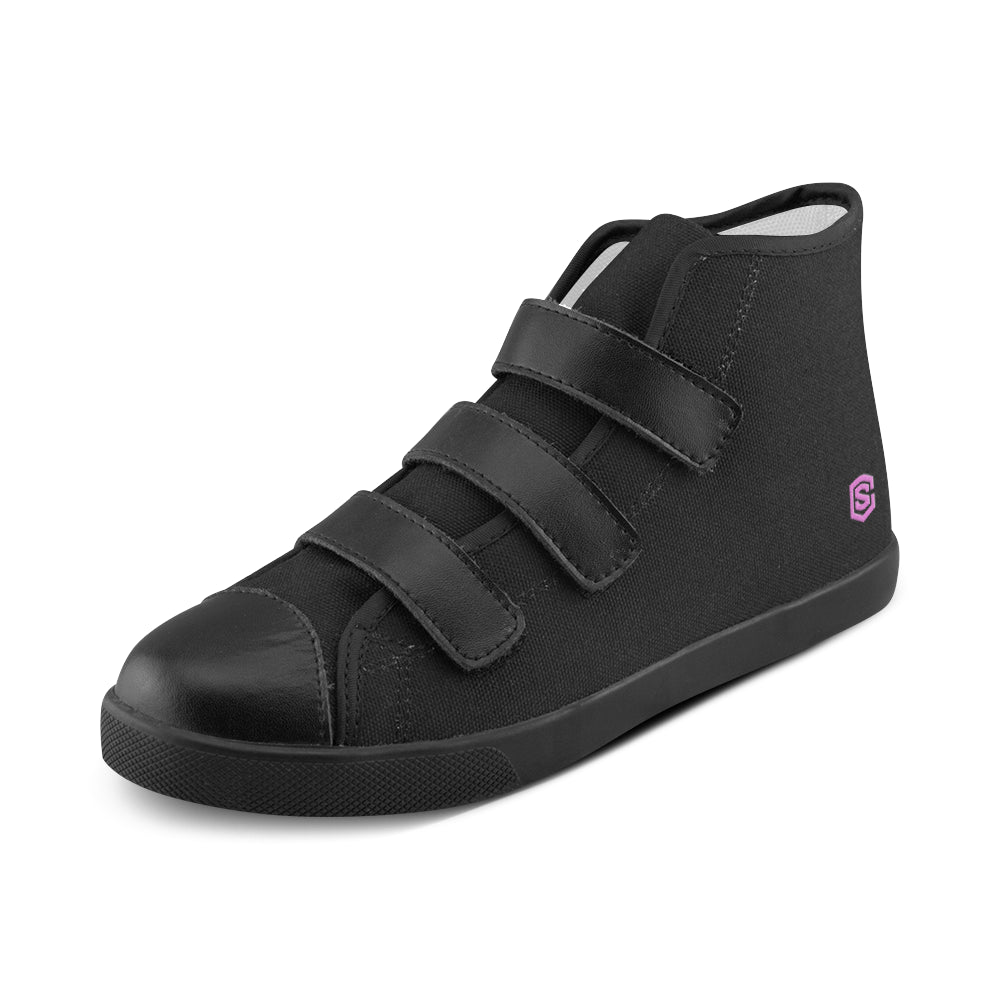 BLACK CANVAS KID SHOES pink logo Velcro High Top Canvas Kid's Shoes (Model 015)