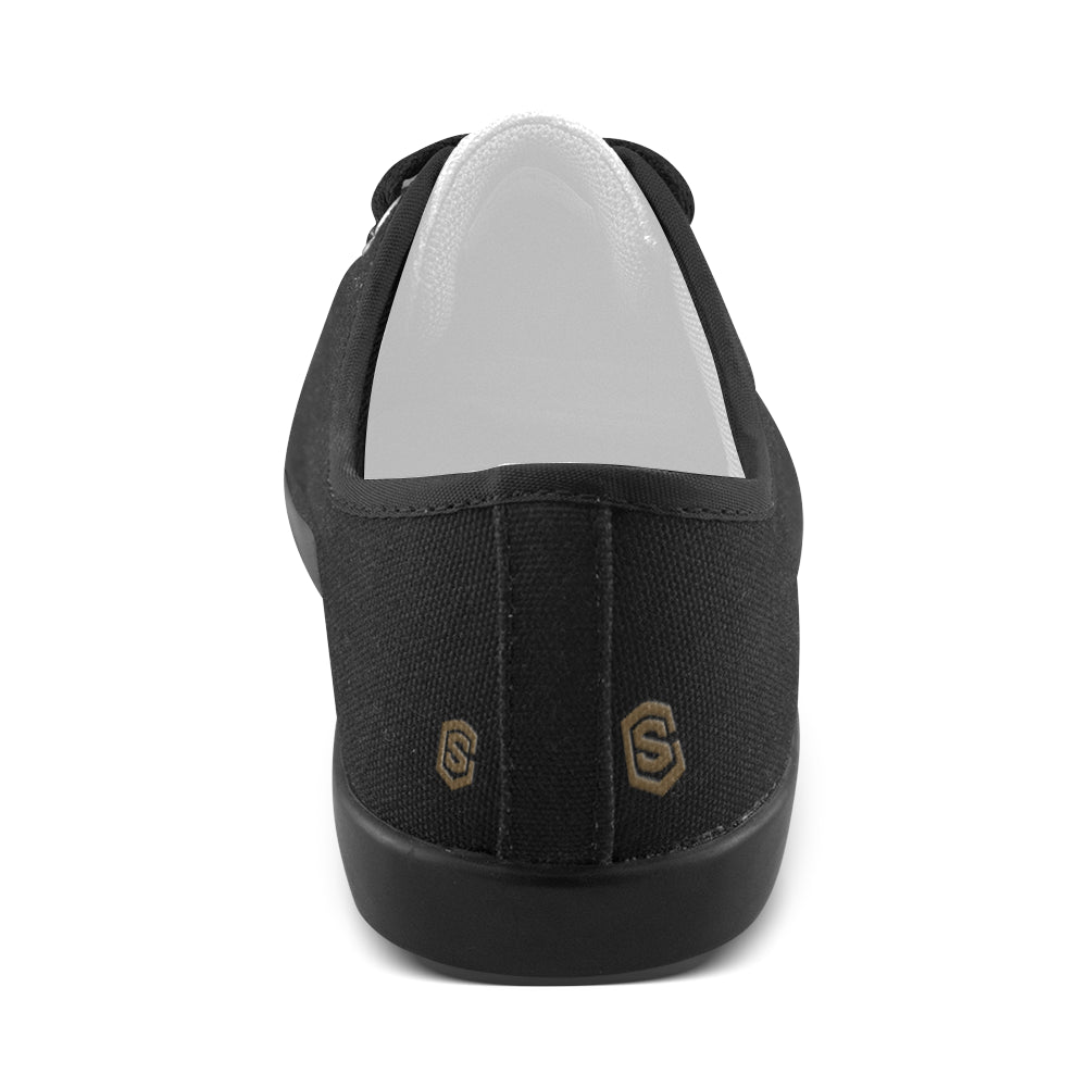 BLACK CANVAS KID SHOES brown logo Canvas Kid's Shoes (Model 016)