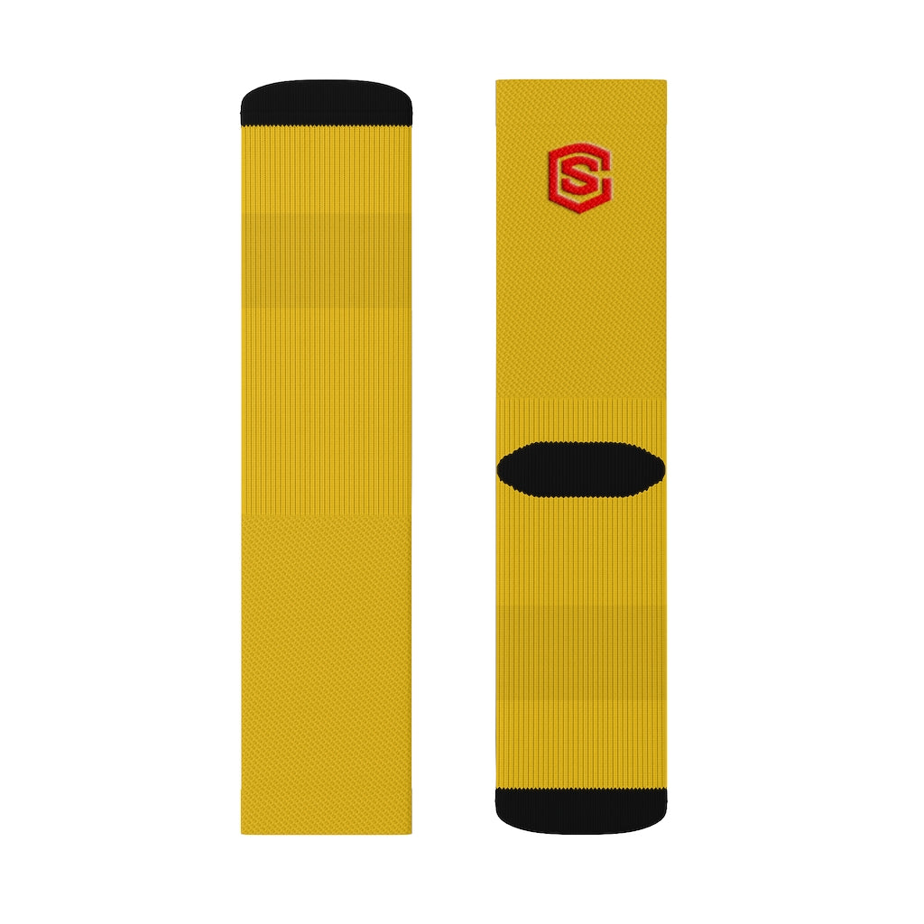 Yellow Sublimation Socks Red Logo