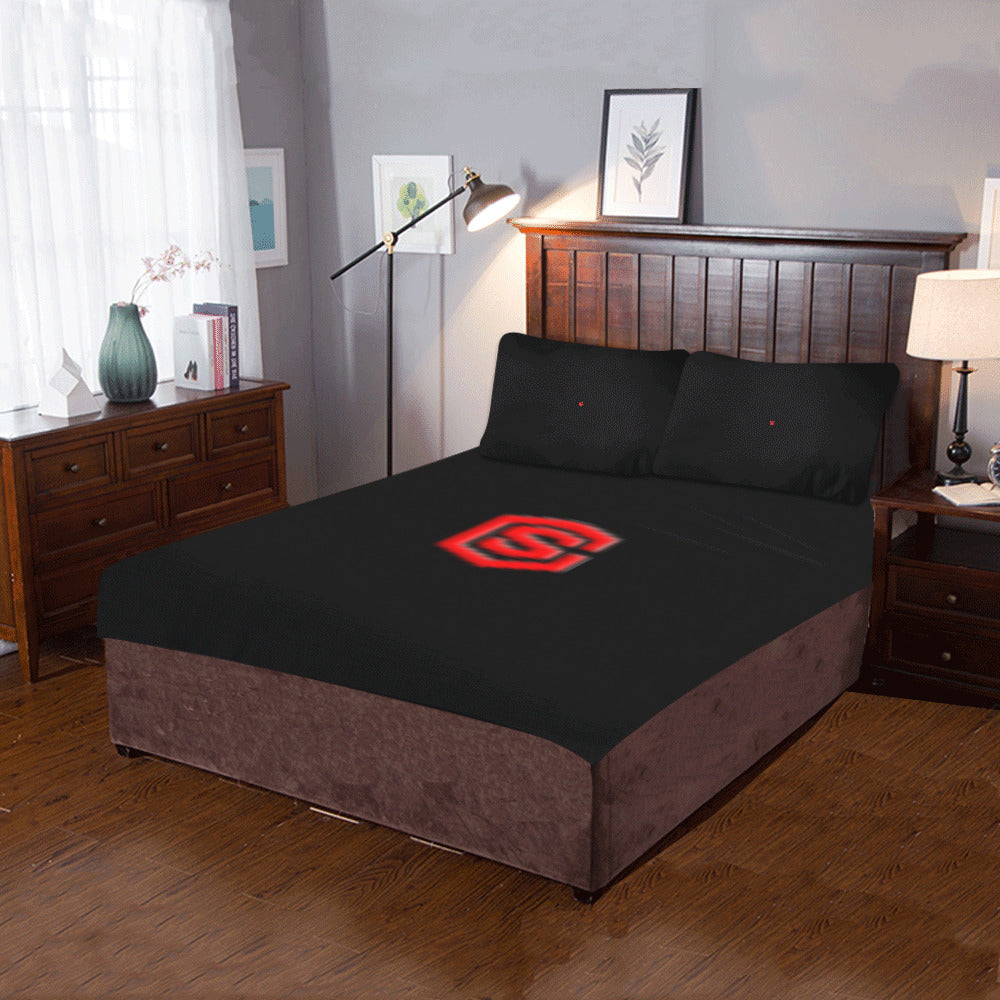Black Duvet Cover Red Logo 3-Piece Bedding Set (1 Duvet Cover 86"x70"; 2 Pillowcases 20"x30")(One Side)
