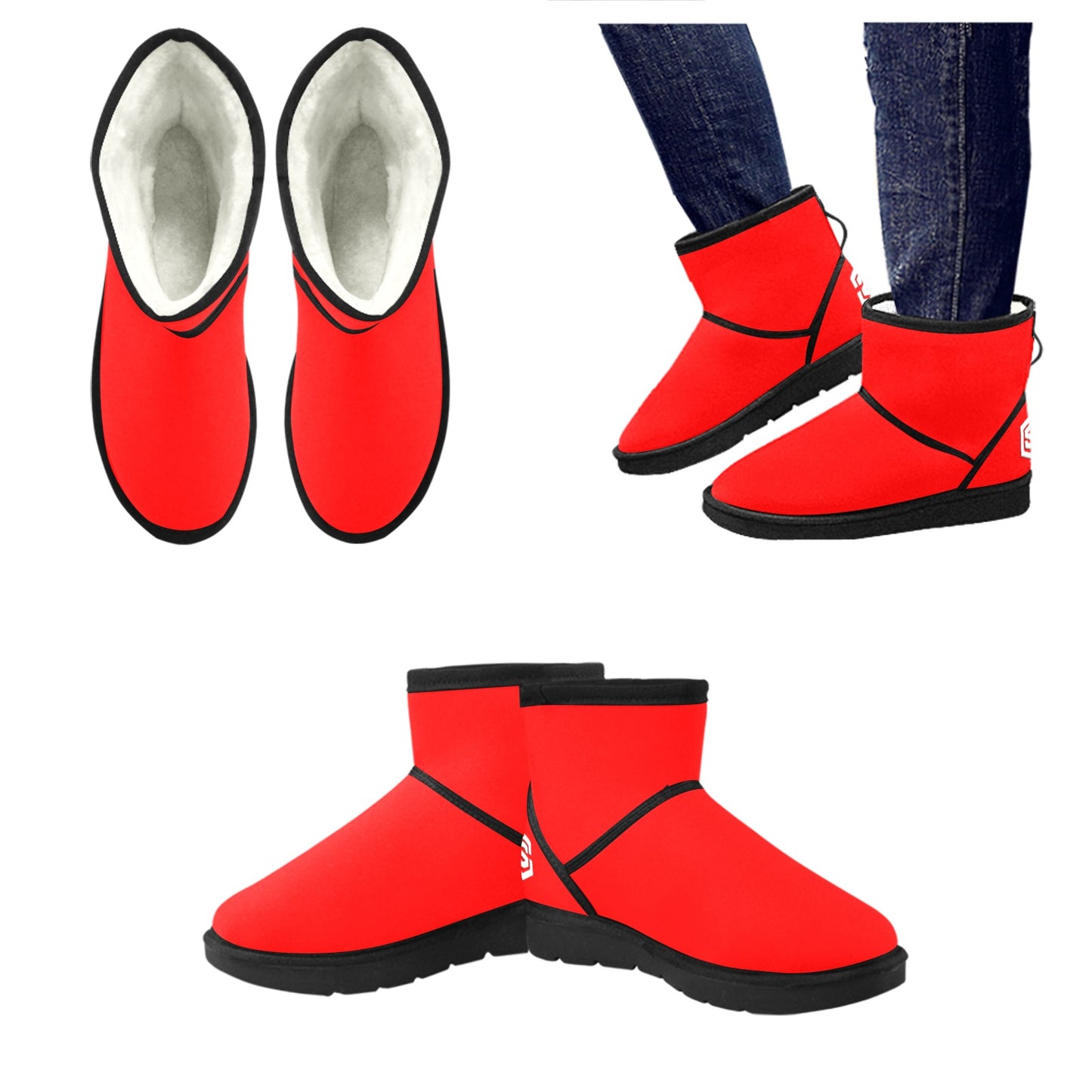 RED Low Top Men's Snow Boots WITH WHITE LOGO Low Top Men's Snow Boots (Model 049)
