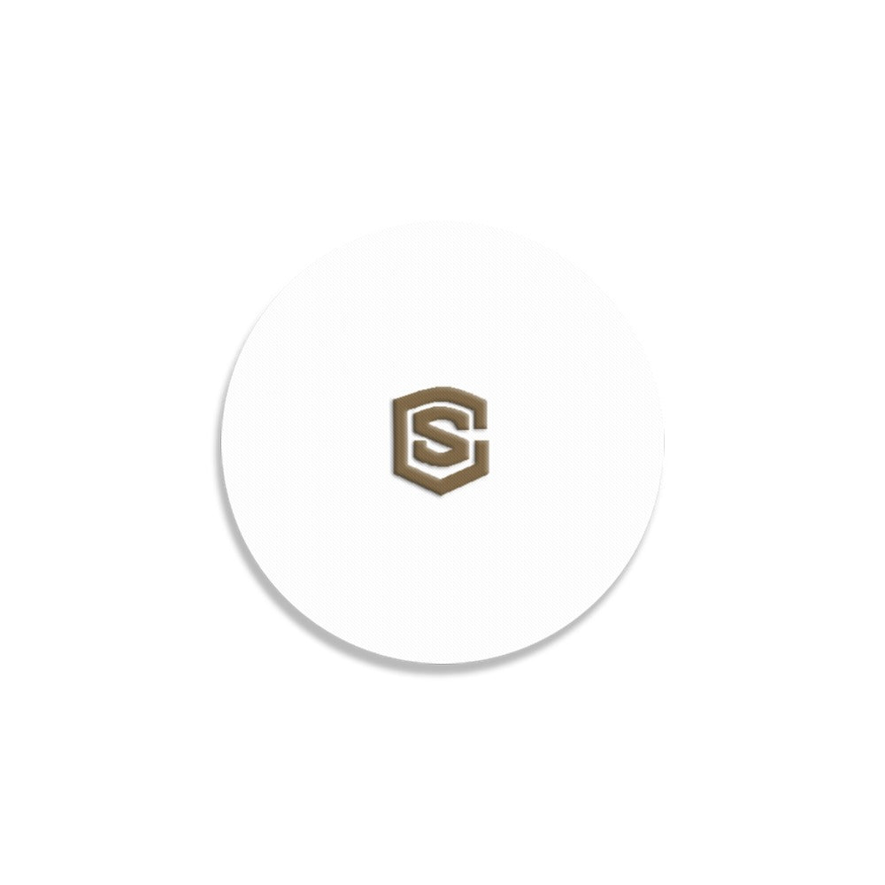 White Round Coaster with Brown Logo Round Coaster