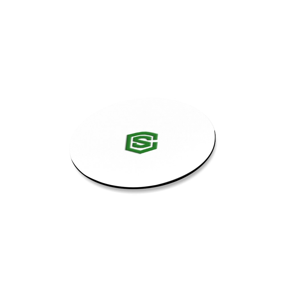White Round Coaster with Green Logo Round Coaster