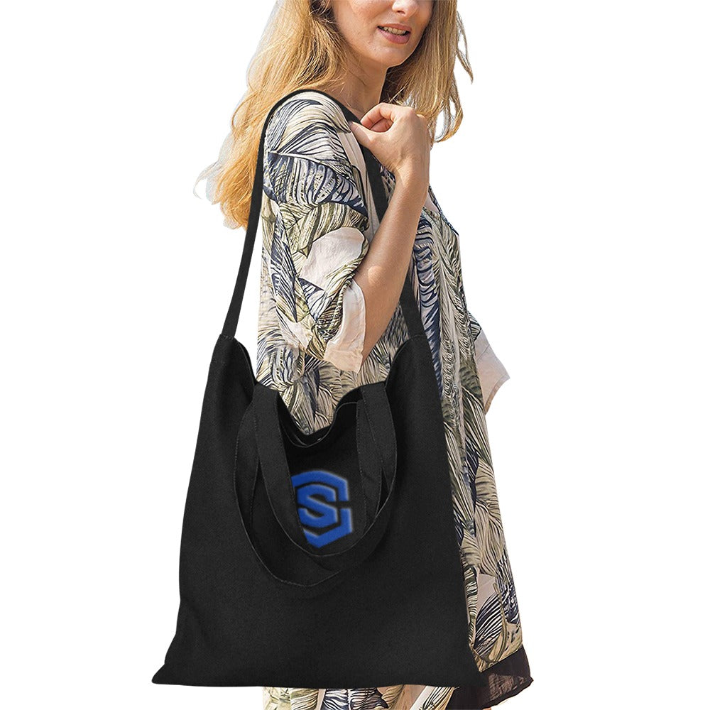 Black All Over Print Canvas Tote Bag With Blue Logo All Over Print Canvas Tote Bag(Model1698)(Medium)