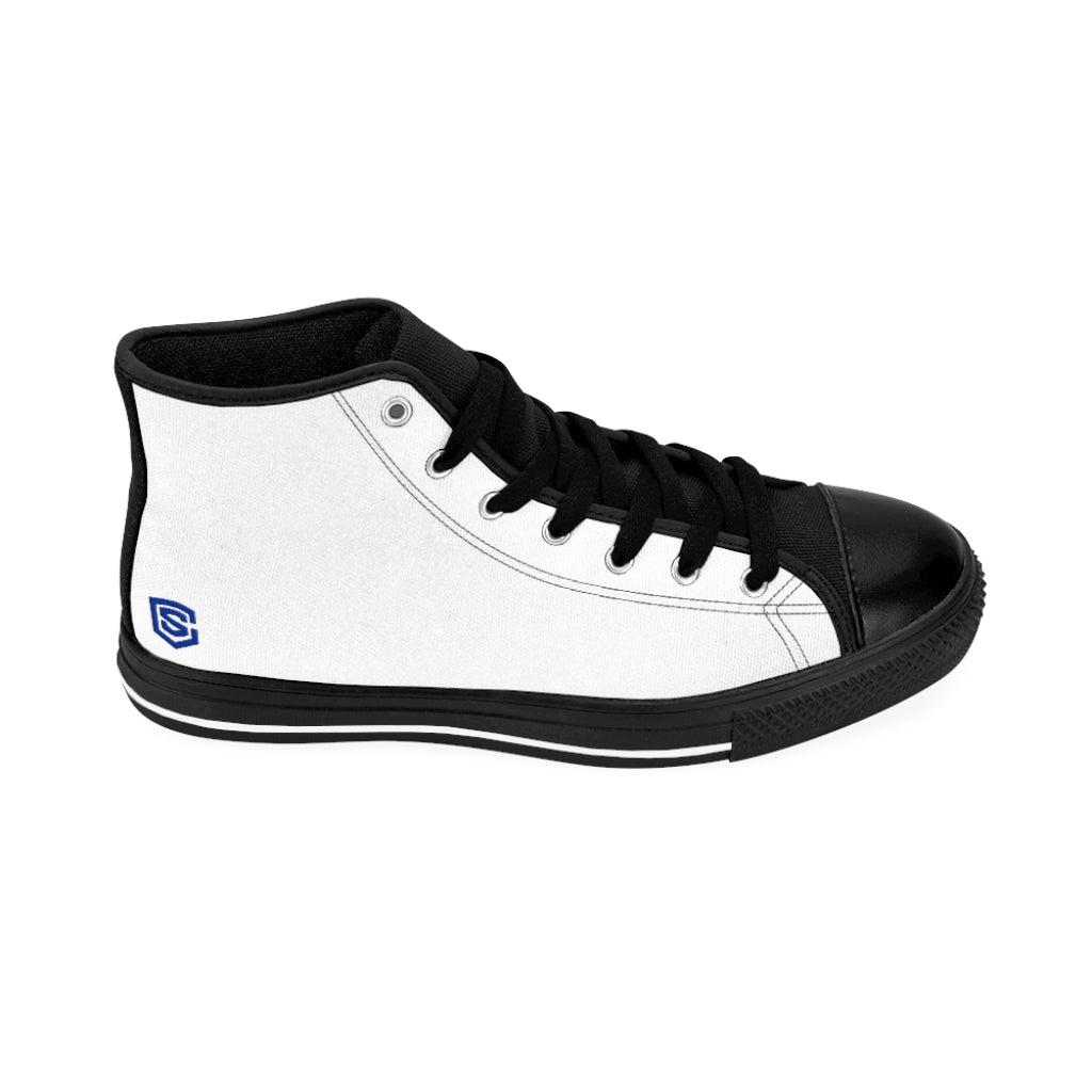 white Women's High-top Sneakers Blue logo
