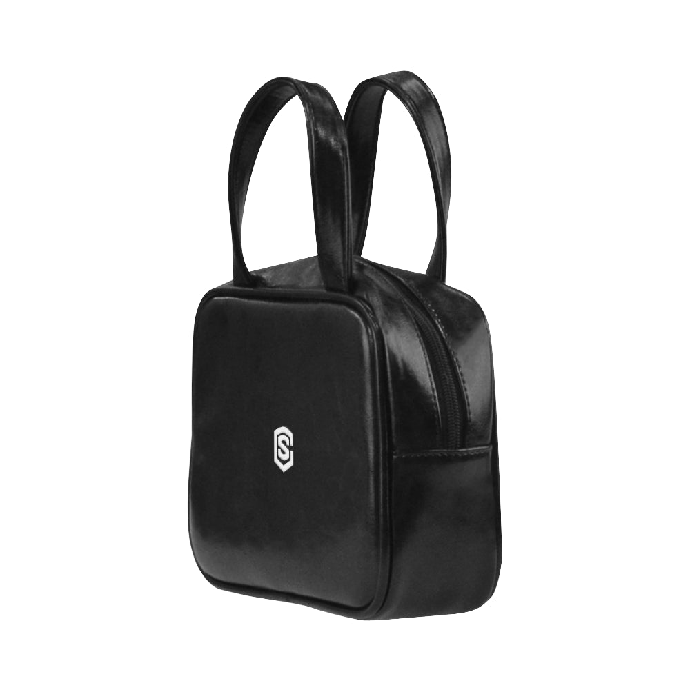 BLACK LEATHER TOP HANDLE HANDBAG white logo Leather Top Handle Handbag (Model 1662)