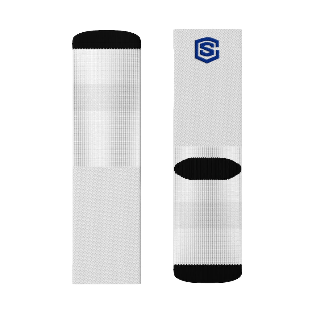 White Sublimation Socks Blue Logo
