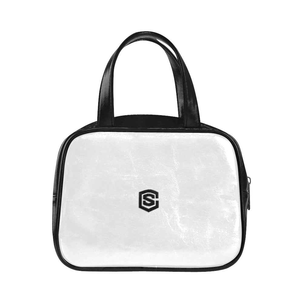 LIGHT GRAY LEATHER TOP HANDLE HANDBAG black logo Leather Top Handle Handbag (Model 1662)