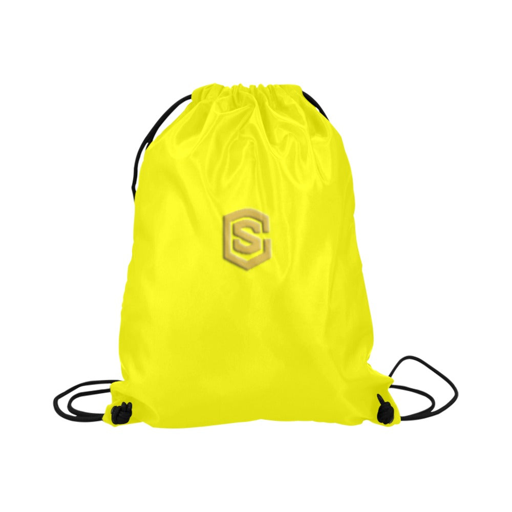 Yellow Drawstring Bags Large With Gold Logo Drawstring Bags (Model 1604) (Large)