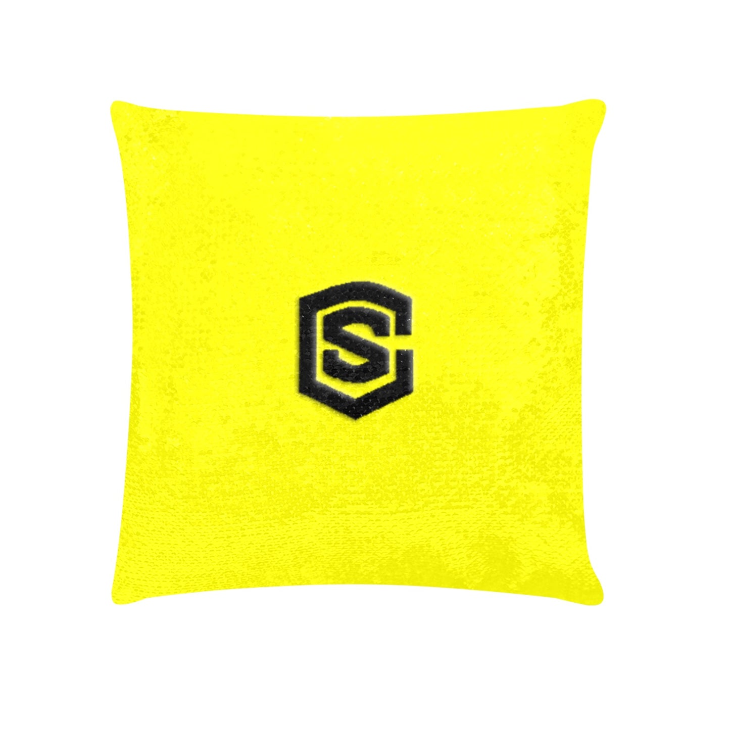 Yellow Custom Sequin Pillow with Black Logo Custom Sequin Pillow Case 18"x18"
