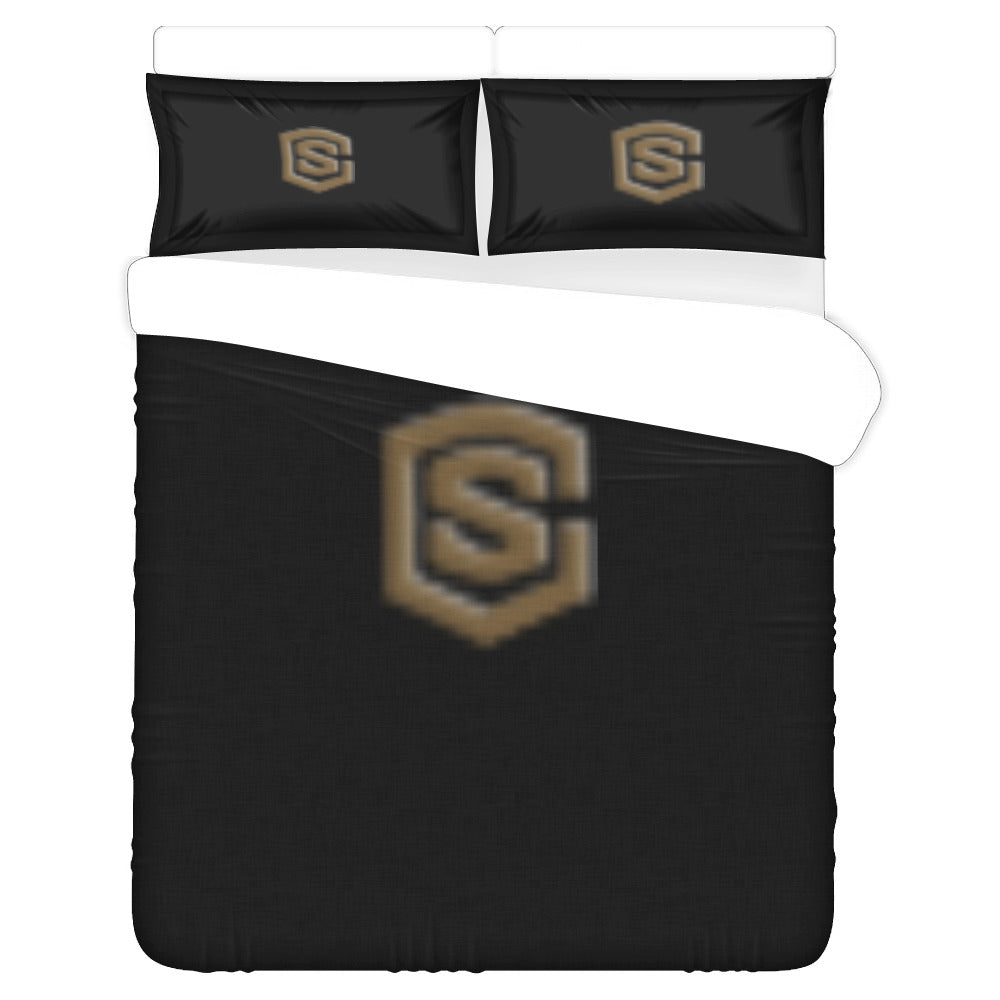 Black Duvet Cover Brown Logo 3-Piece Bedding Set (1 Duvet Cover 86"x70"; 2 Pillowcases 20"x30")(One Side)