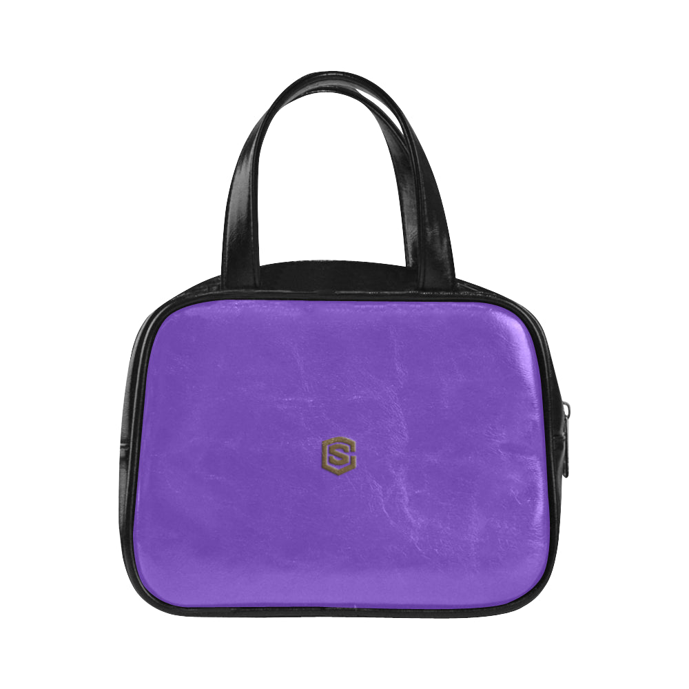 PURPLE LEATHER TOP HANDLE HANDBAG brown logo Leather Top Handle Handbag (Model 1662)