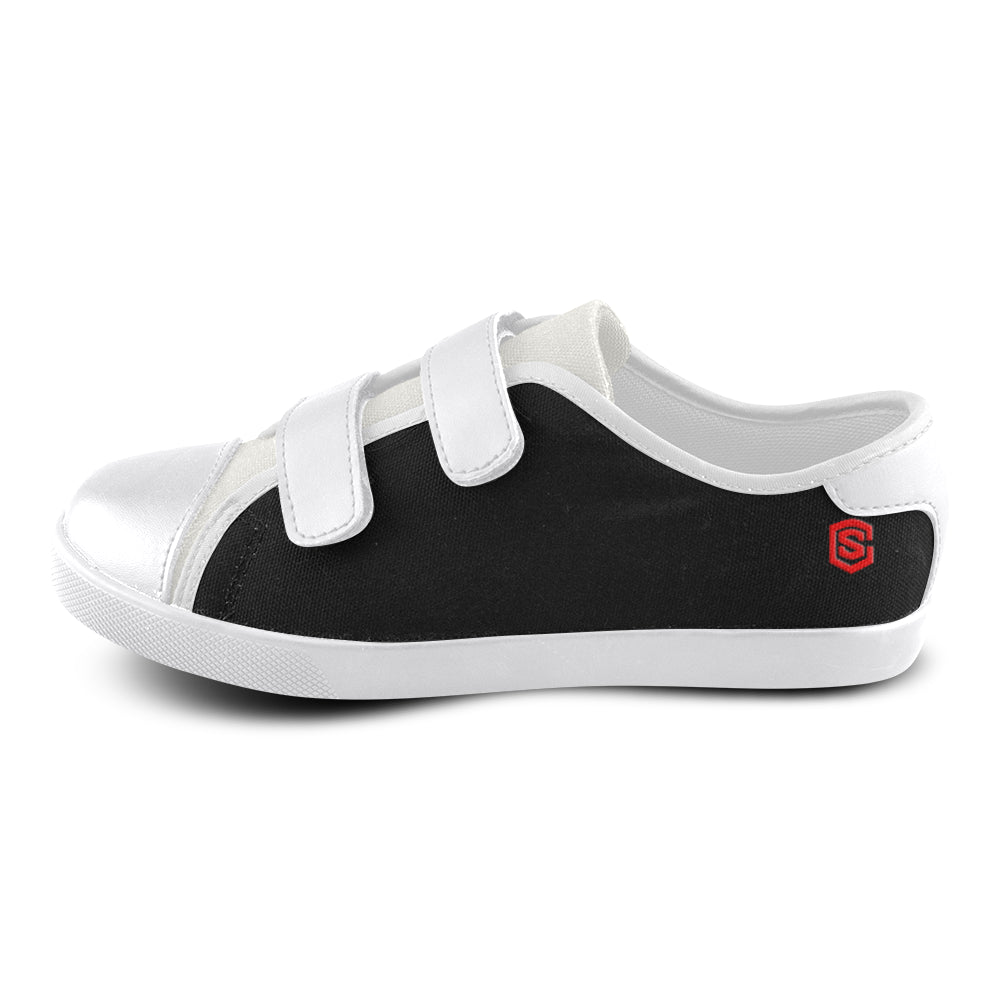 BLACK CANVAS KID SHOES red logo Velcro Canvas Kid's Shoes (Model 008)