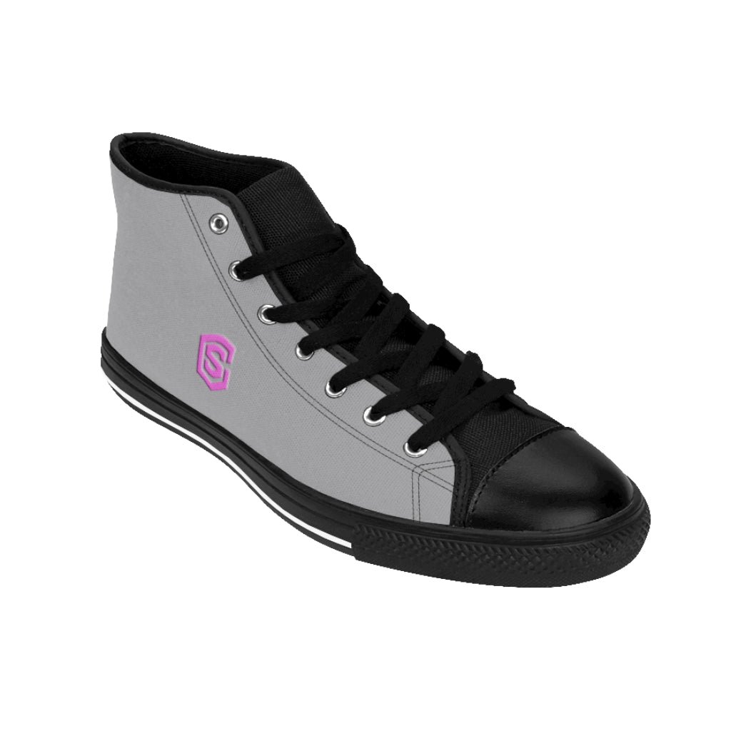 grey Men's High-top Sneakers - pink logo