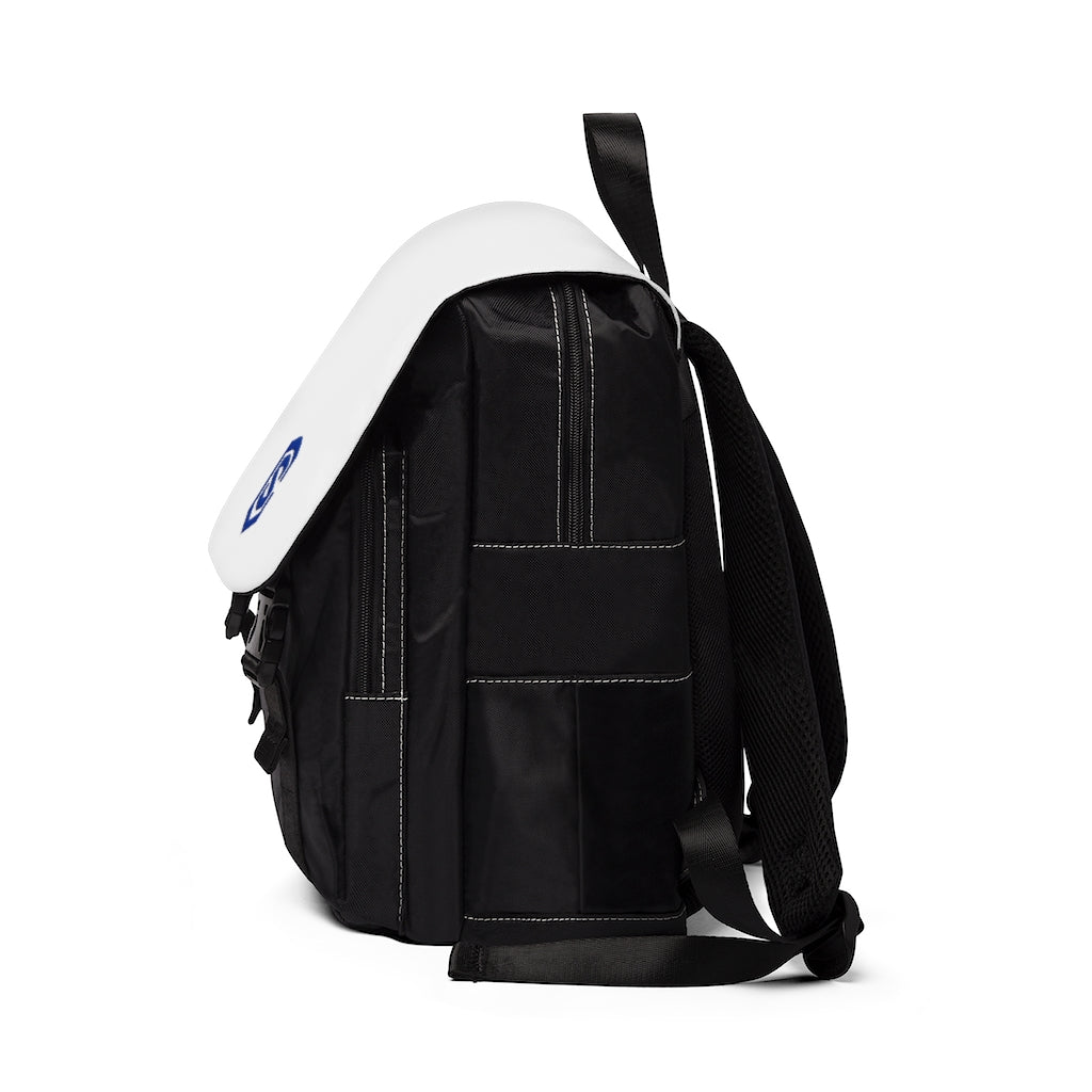 White Unisex Casual Shoulder Backpack Blue logo