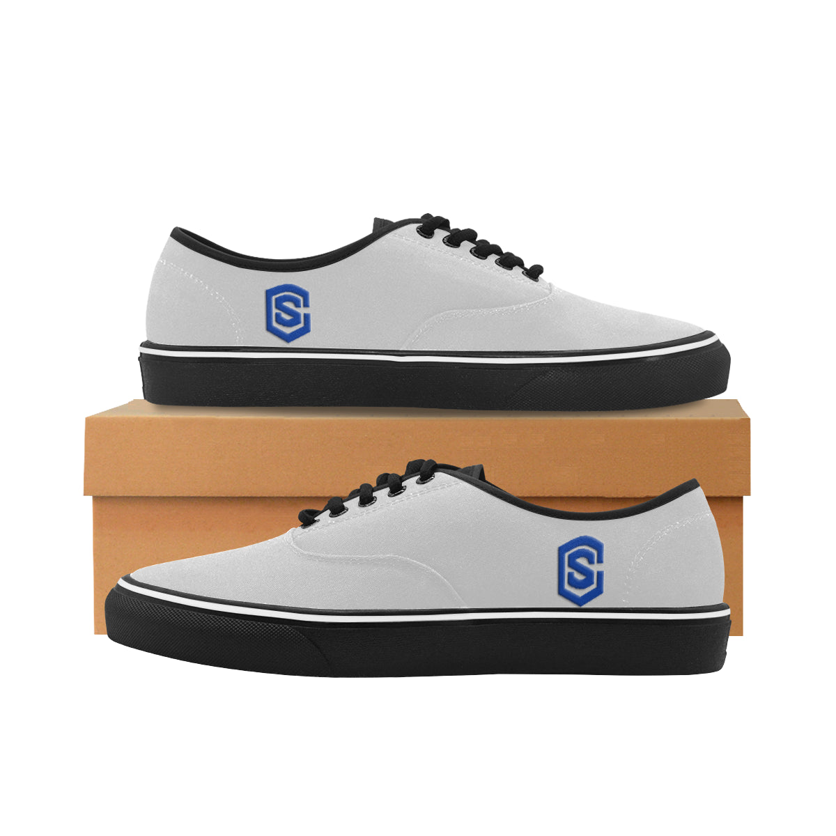 blue logo Classic Men's Canvas Low Top Shoes/Large (Model E001-4)