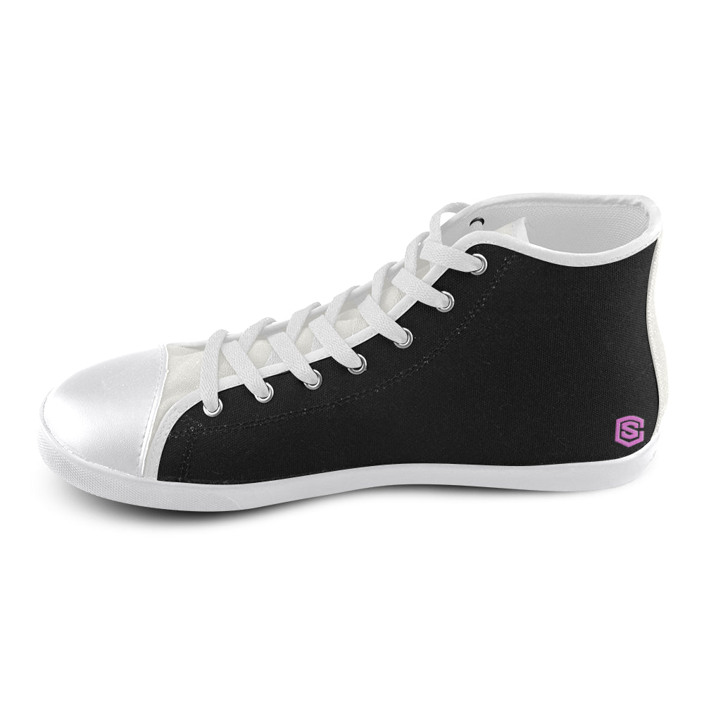 BLACK CANVAS KID SHOES pink logo High Top Canvas Kid's Shoes (Model 002)
