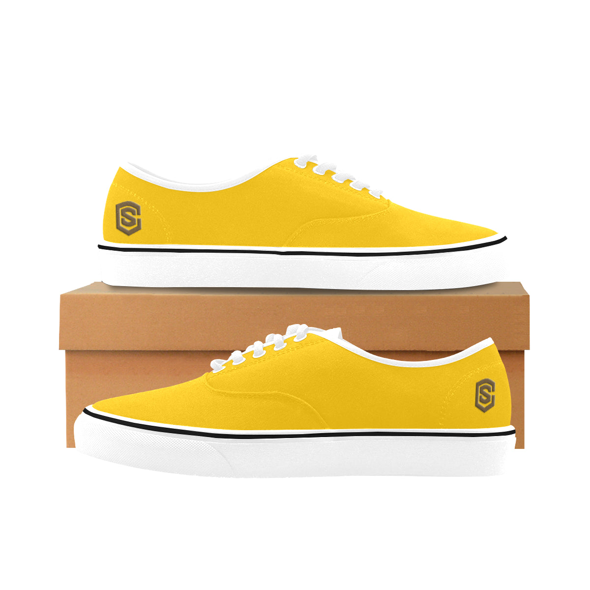 brown logo Classic Women's Canvas Low Top Shoes (Model E001-4)