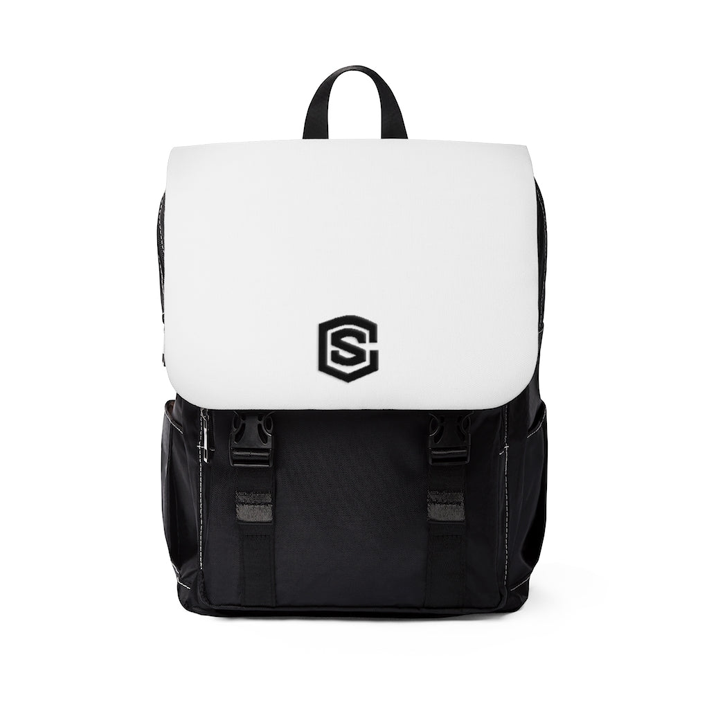 White Unisex Casual Shoulder Backpack Black logo
