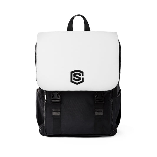 White Unisex Casual Shoulder Backpack Black logo