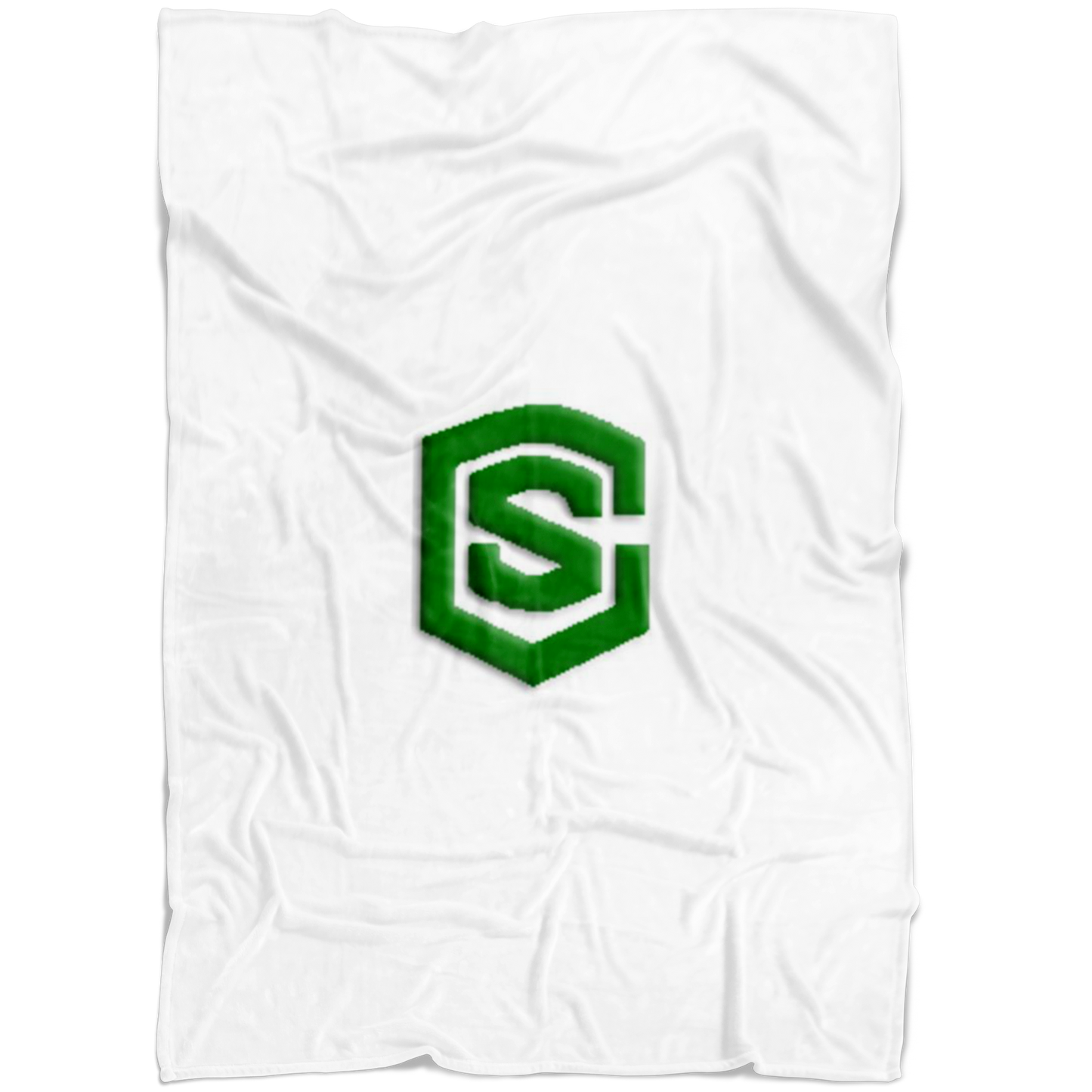White Fleece Blanket Green Logo