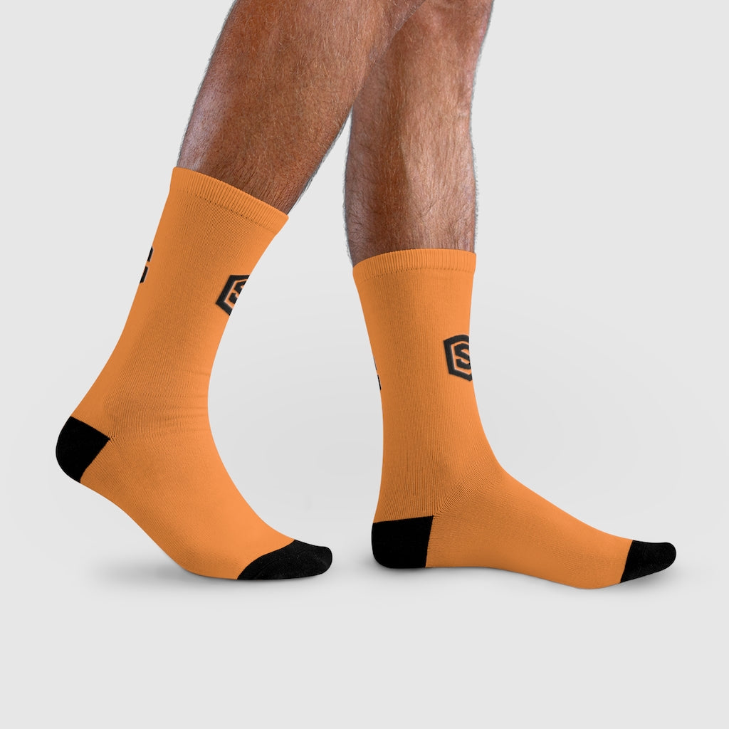 orange Sublimation Crew Socks (EU) Blue Logo