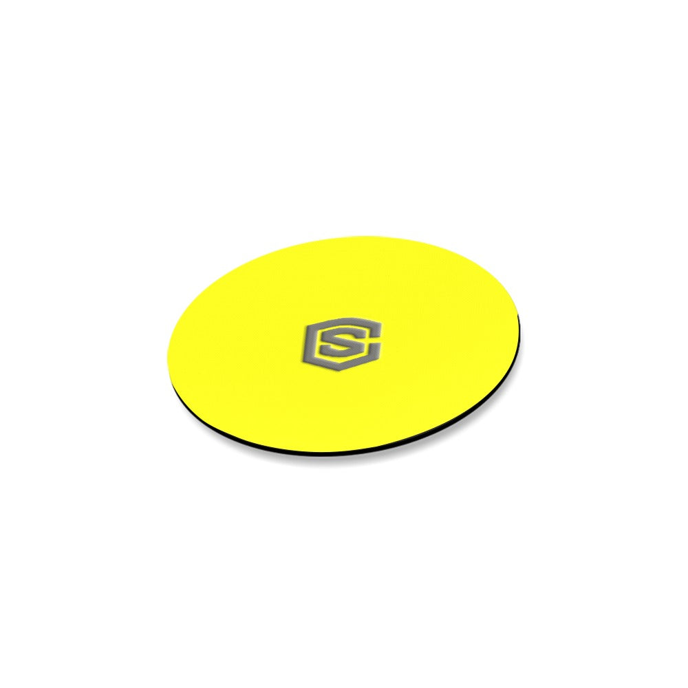 Yellow Round Coaster with Gray Logo Round Coaster