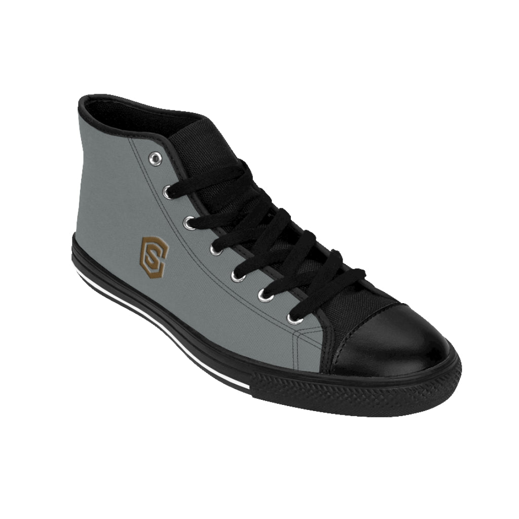 grey Men's High-top Sneakers brown logo