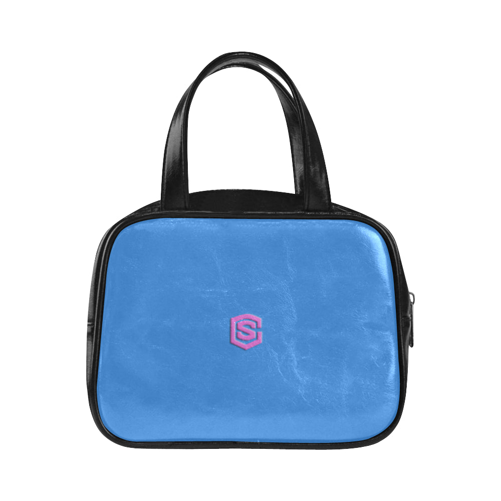 BLUE LEATHER TOP HANDLE HANDBAG pink logo Leather Top Handle Handbag (Model 1662)