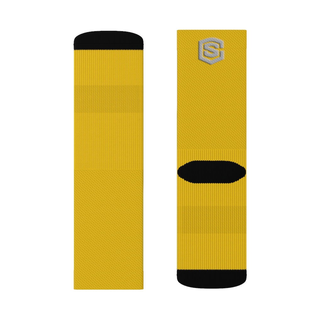 Yellow Sublimation Socks Silver Logo