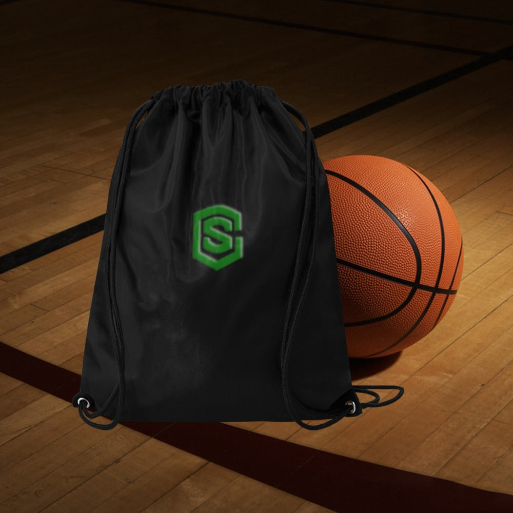 Black Drawstring Bags Large With Green Logo Drawstring Bags (Model 1604) (Large)