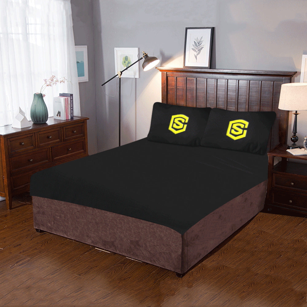Black Duvet Cover Yellow Logo 3-Piece Bedding Set (1 Duvet Cover 86"x70"; 2 Pillowcases 20"x30")(One Side)