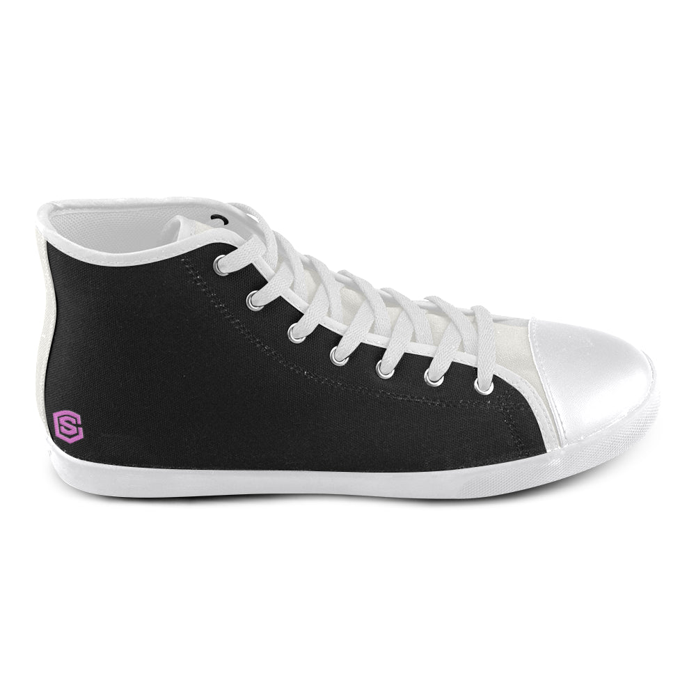 BLACK CANVAS KID SHOES pink logo High Top Canvas Kid's Shoes (Model 002)