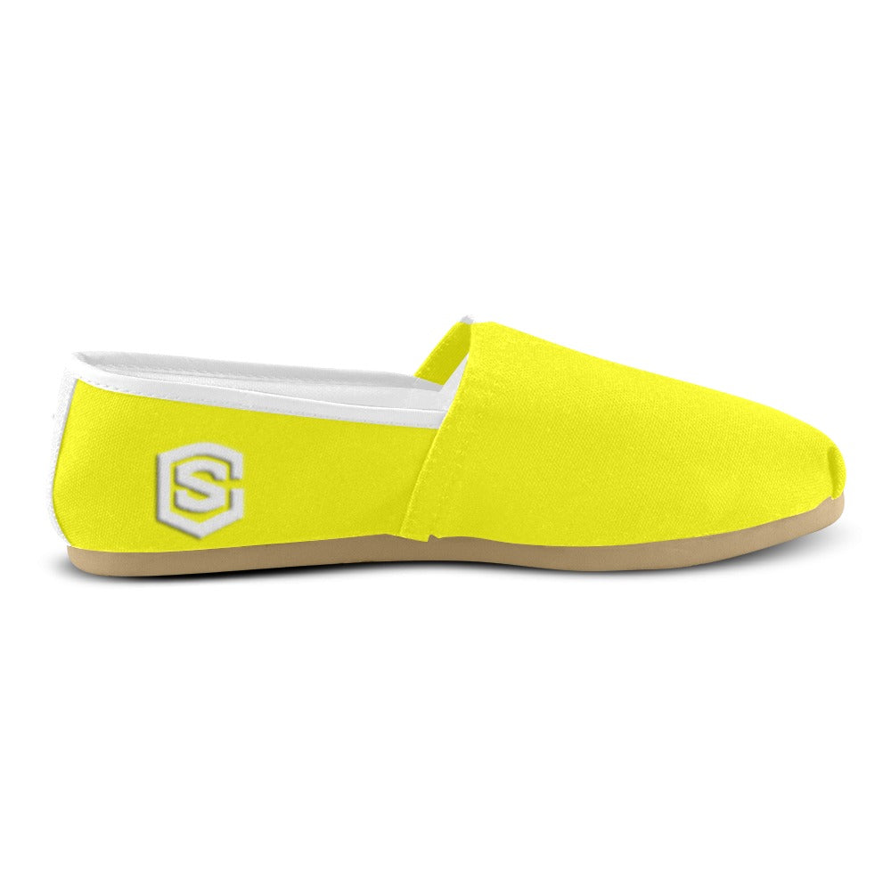 YELLOW casual shoes for women WITH WHITE LOGO Casual Canvas Women's Shoes (Model 004) (Designs are mirrored)