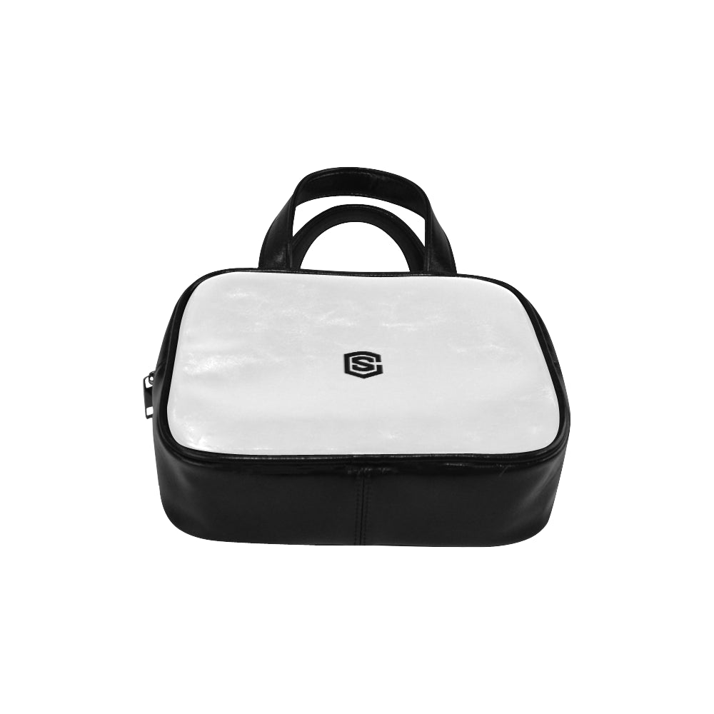 LIGHT GRAY LEATHER TOP HANDLE HANDBAG black logo Leather Top Handle Handbag (Model 1662)