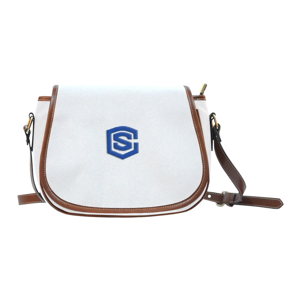WHITE Saddle Bag WITH BLUE LOGO Saddle Bag (Model 1649) (Small)