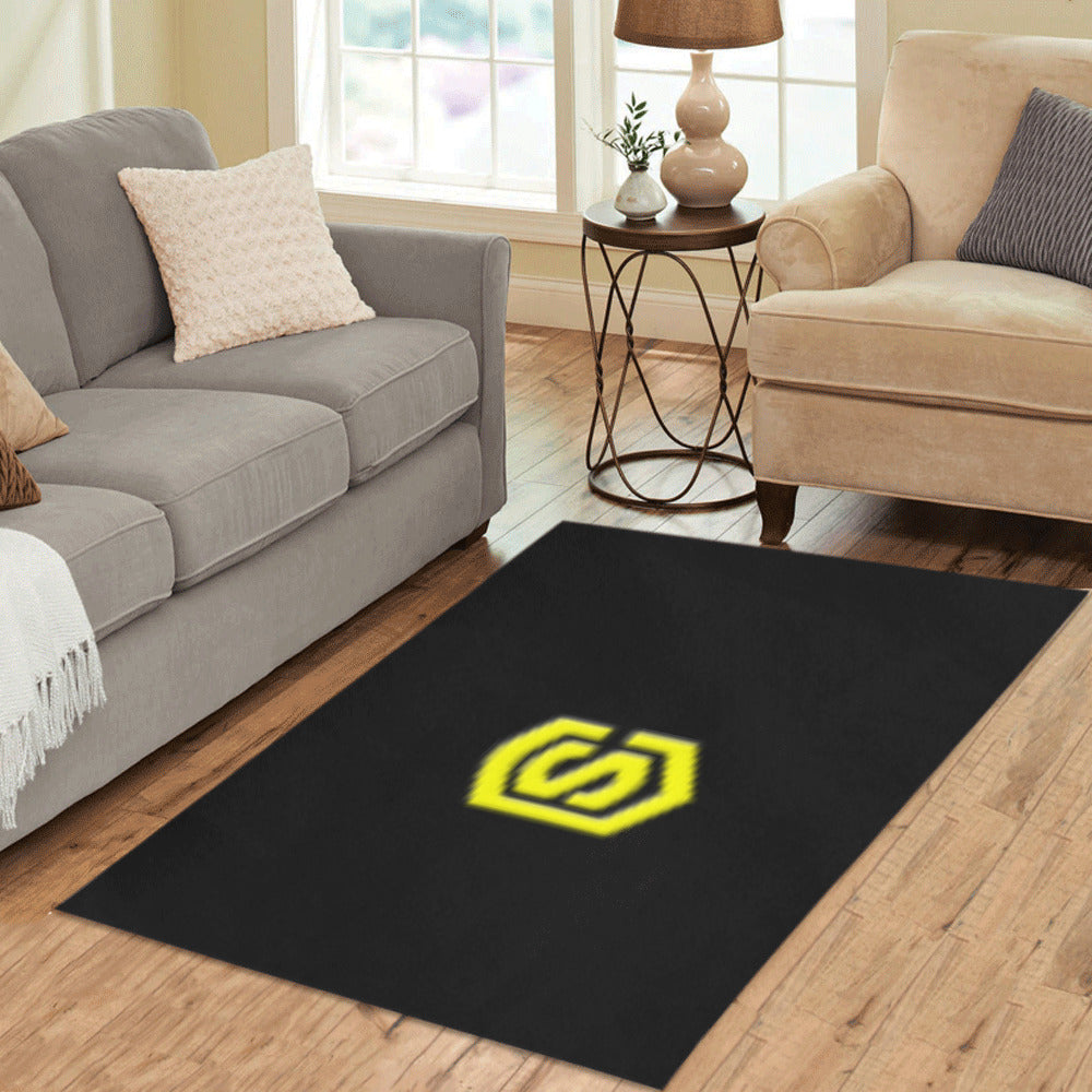 Black Area Rug Yellow Logo Area Rug 5' x 3.2'