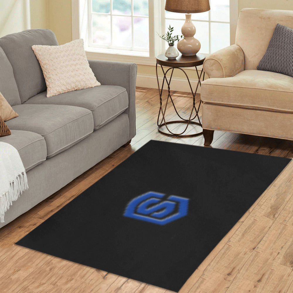 Black Area Rug Blue Logo Area Rug 5' x 3.2'