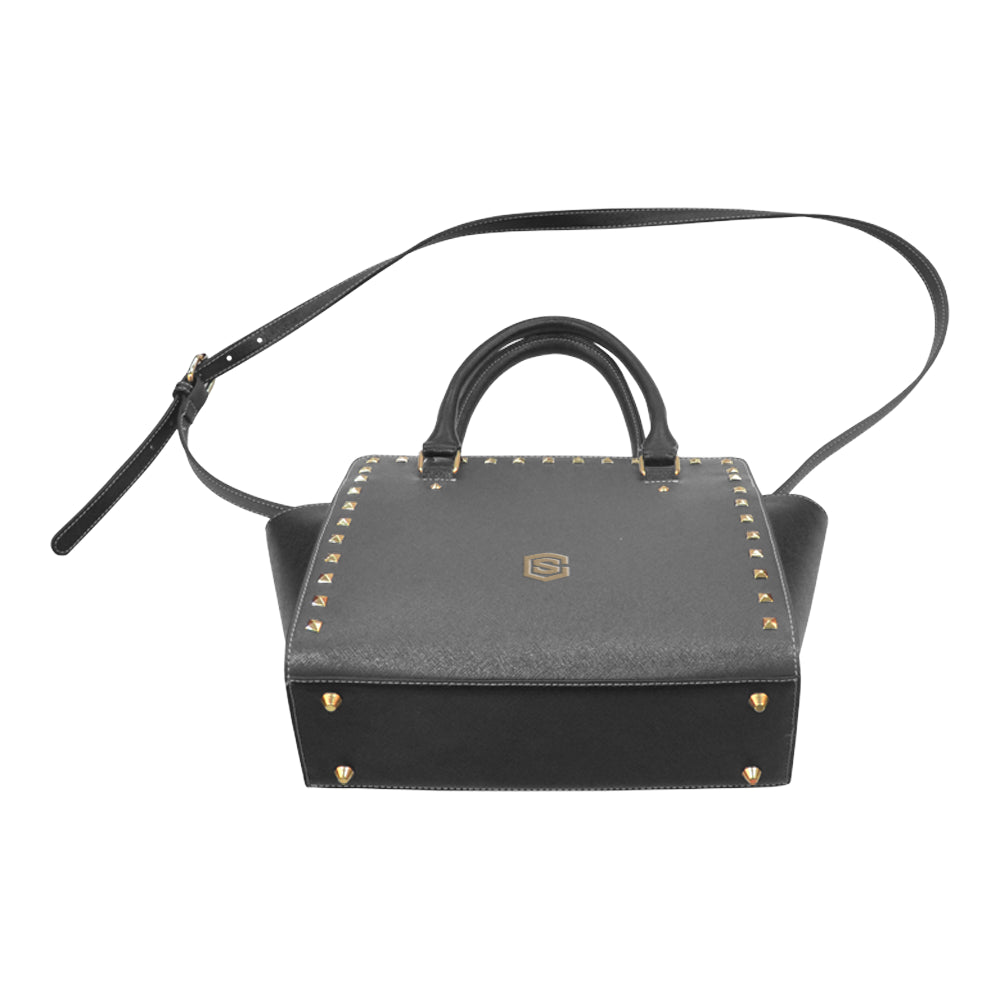 BLACK RIVET SHOULDER HANDBAG brown logo Rivet Shoulder Handbag (Model 1645)