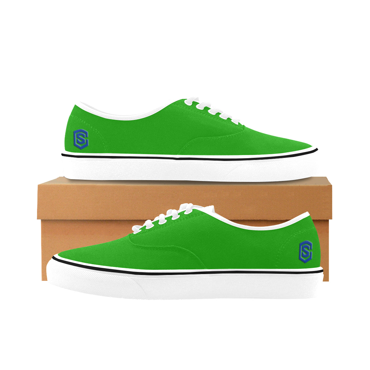 blue logo Classic Women's Canvas Low Top Shoes (Model E001-4)