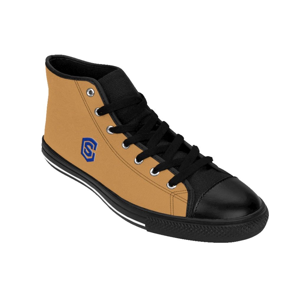 Brown Men's High-top Sneakers - blue logo