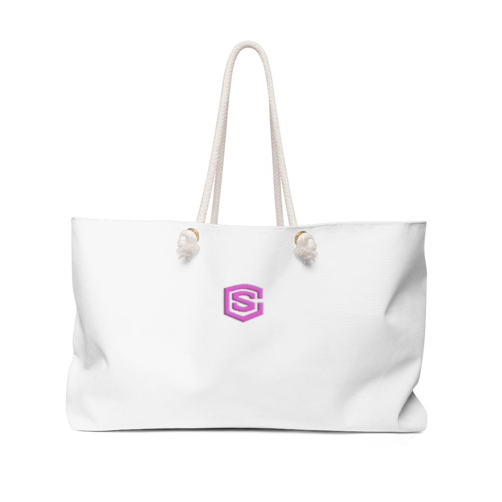 White Weekender Bag Pink Logo